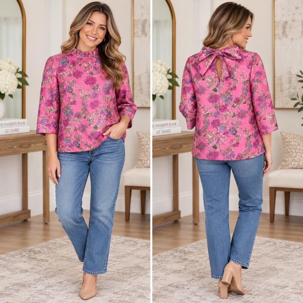 Cameran Eubanks x TUCKERNUCK XXL pink peony jacquard blouse